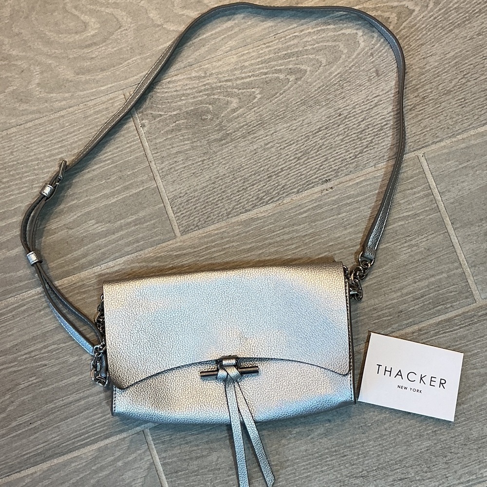 Thacker New York Silver Recycled Leather Crossbody Bag